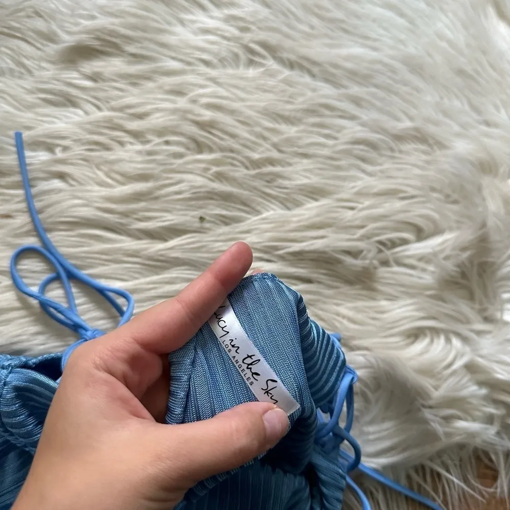 LUCY IN THE SKY Meredith Ties Romper In Blue Stripes - Image 3