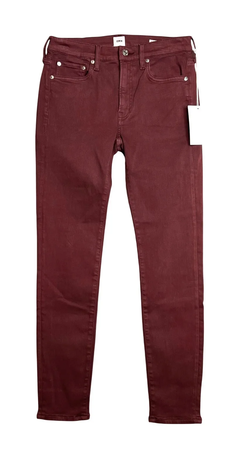EDWIN Shape Pixie 9" Midrise Skinny Ankle Jeans Size 26 Wine Burgandy NWT Red - Image 1