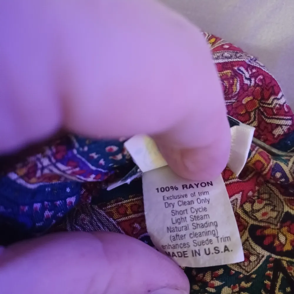 Vintage 80s Patty O'Neil floral Print Rayon Suede Dress Size 14 Red Green - Image 7