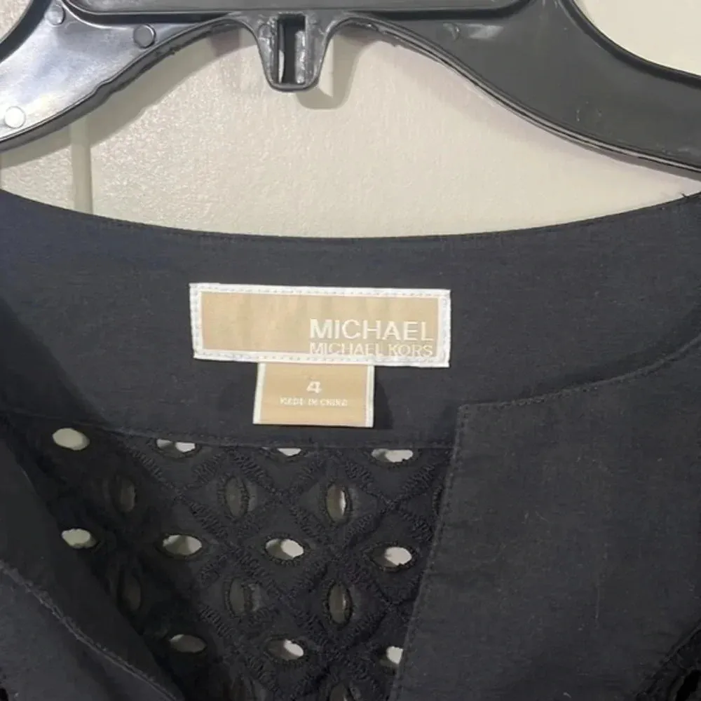 Michael Kors Black Eyelet Tunic Vneck Top / Swim Cover up Size 4 - Image 6