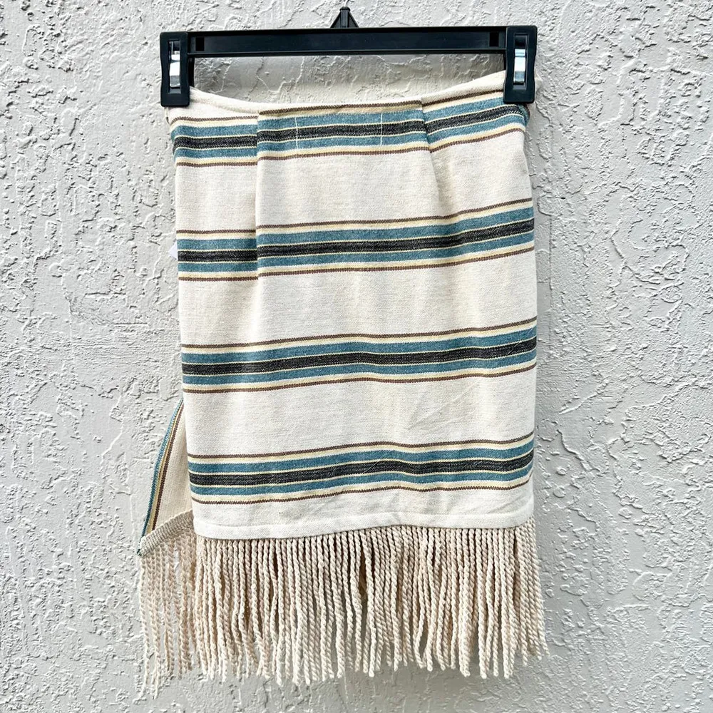 NWT Just Bee Queen Charlie Stripe Fringe Mini Skirt Teal Beige XS - Image 10