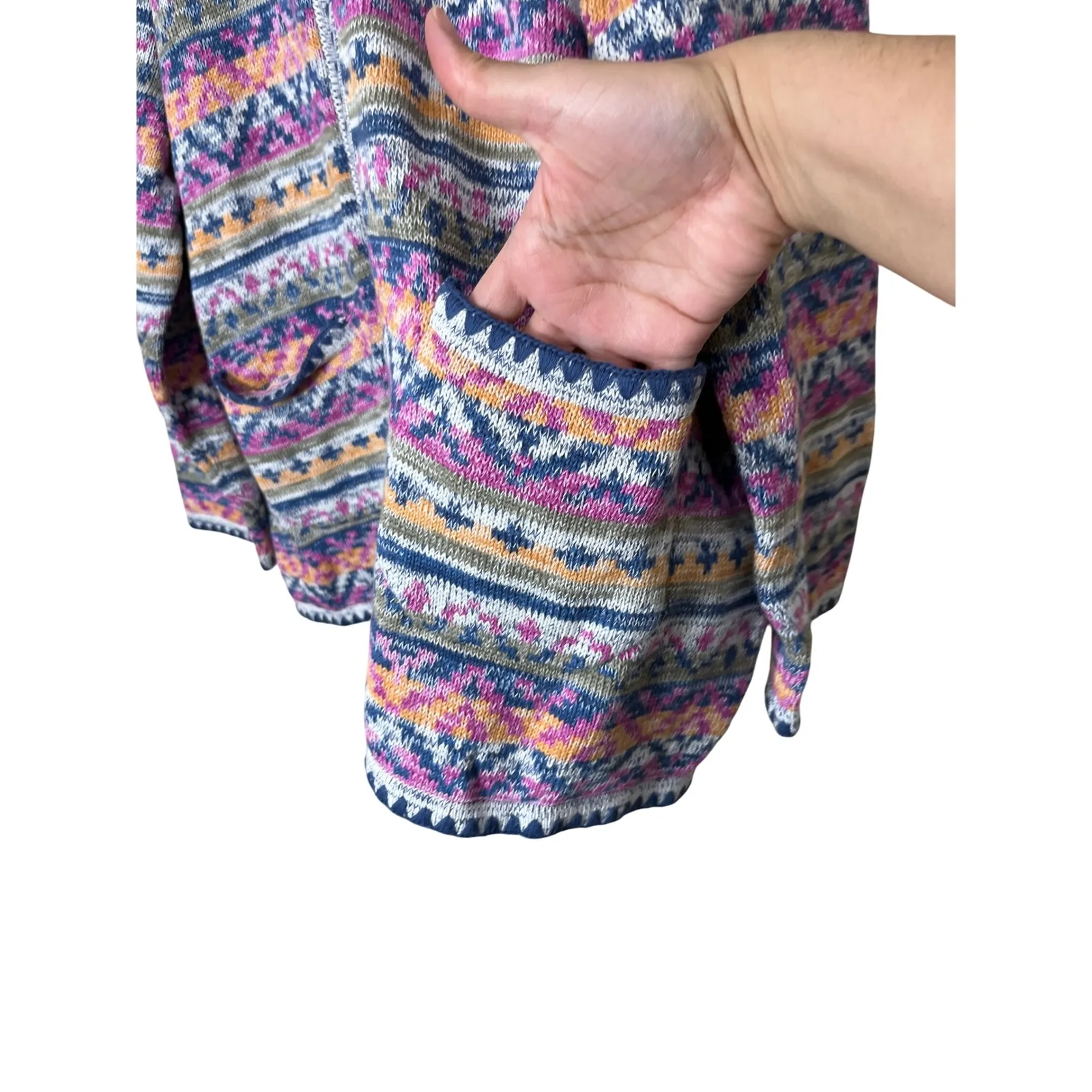 Alfred Dunner Cardigan Sweater Womens M Medium Multicolor Knit Cotton Pockets - Image 4