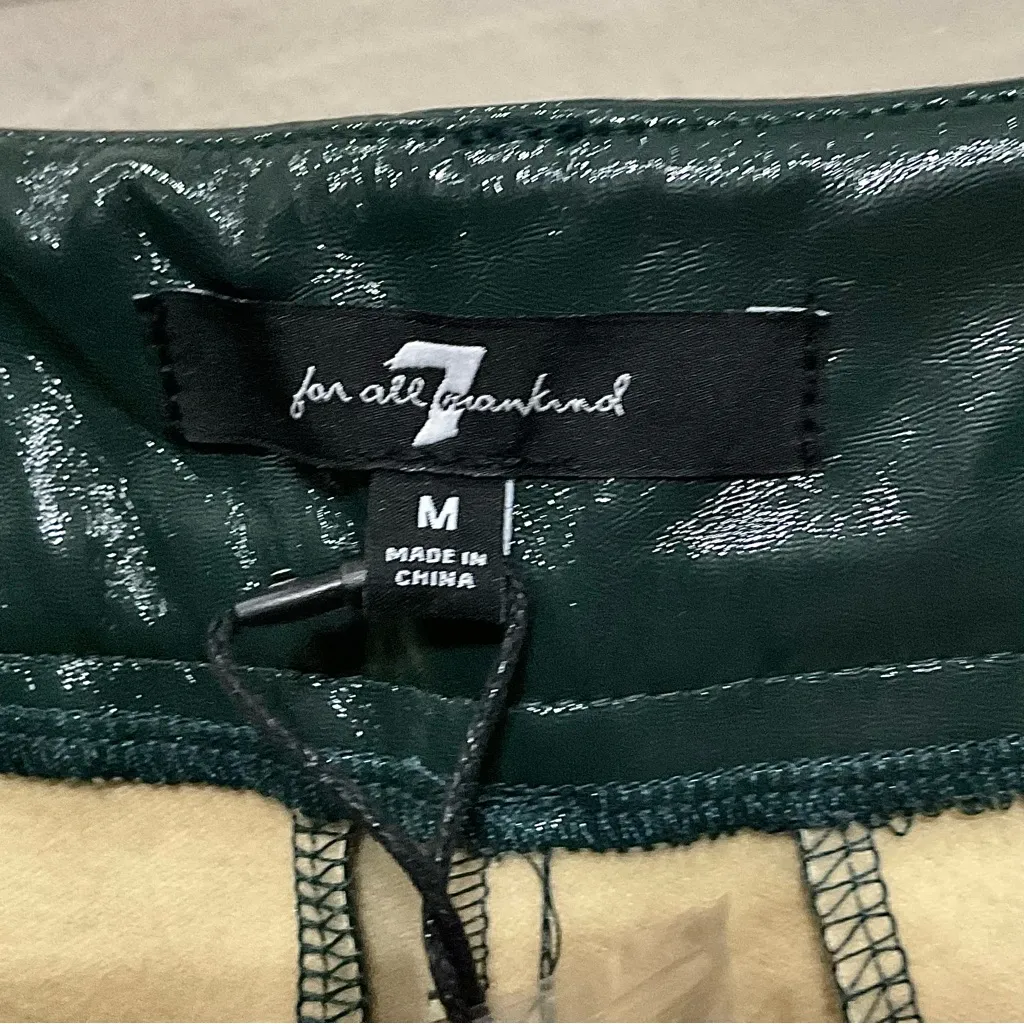 7 For All Mankind Green Faux Leather Shiny Wide Leg Pant Hunter Green Sz Med New - Image 4
