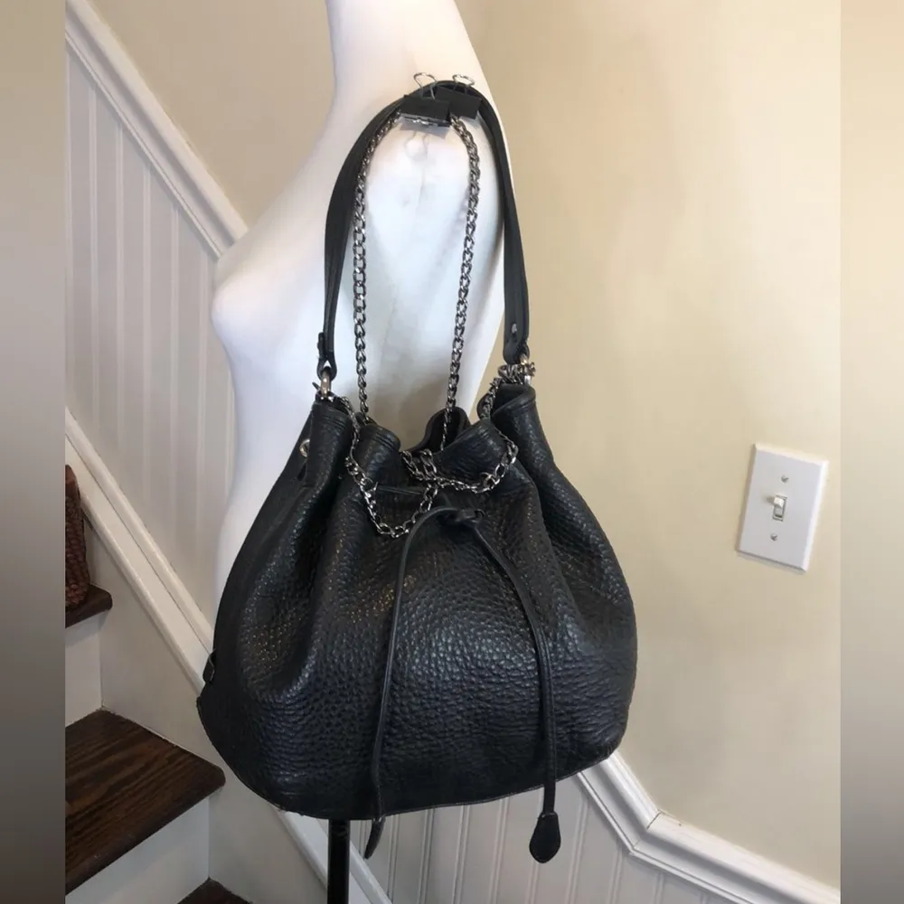 COLE HAAN Black Tumbled Leather Bucket Bag Top Handle & Crossbody Strap - Image 8