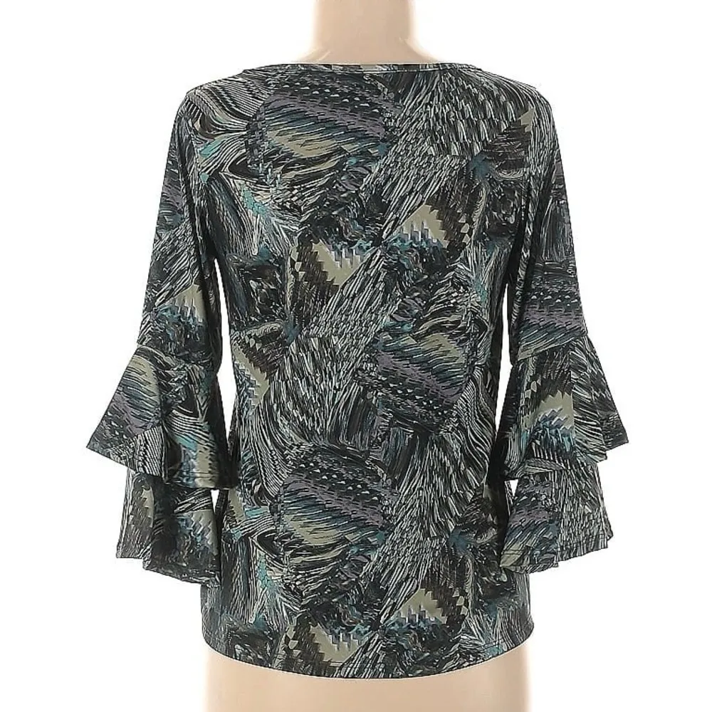 VaVa by Joy Han Abstract Geometric Bell Sleeve Blouse Medium Boho Retro Artwear - Image 2