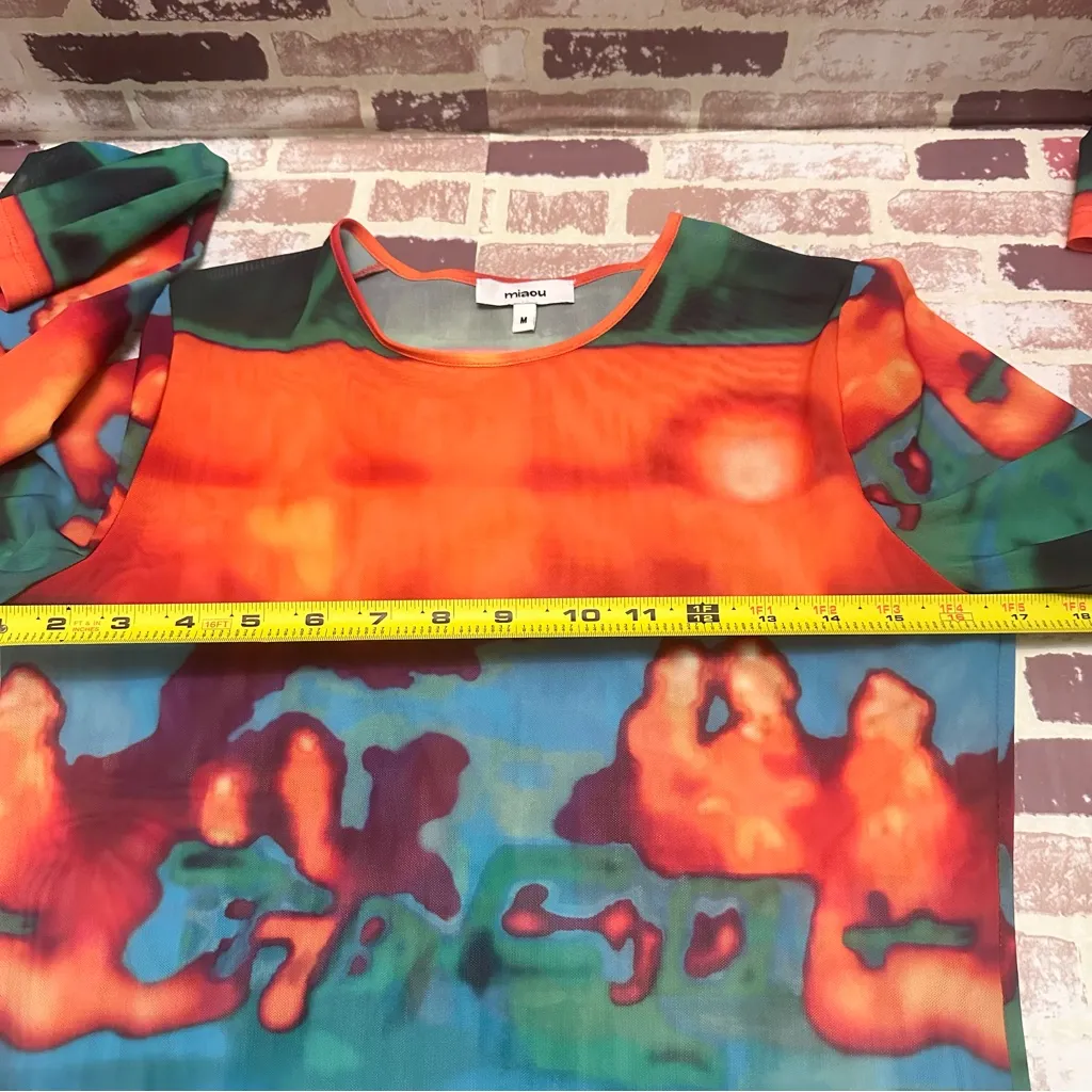 Miaou Multicolor Abstract Long Sleeve Blouse Size M Green Size M - Image 8