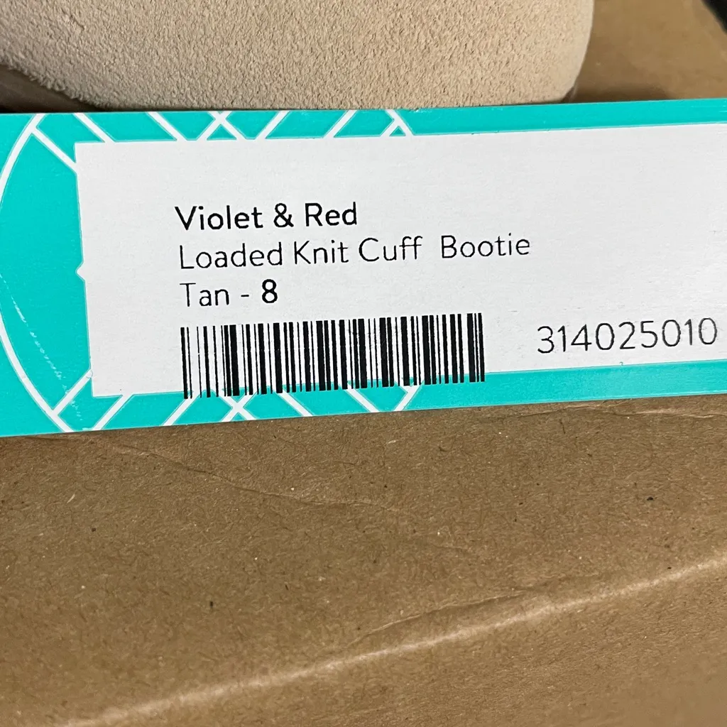 Violet & Red Loaded Knit Cuff Bootie Tan NWT Side Zip 2.5” Heel Size 8 - Image 8