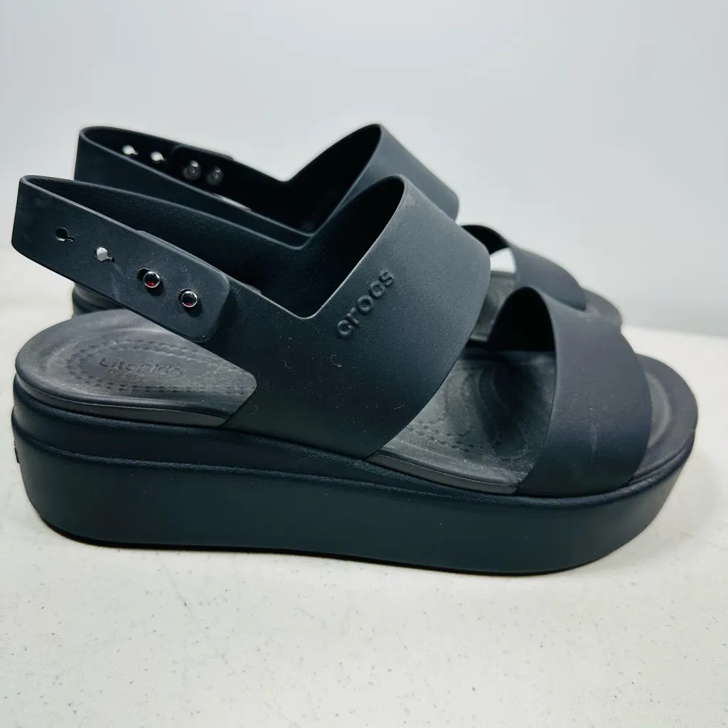 CROCS Women 7 Black Brooklyn Low Wedge Strappy Adjustable Sandals Womens - Image 5