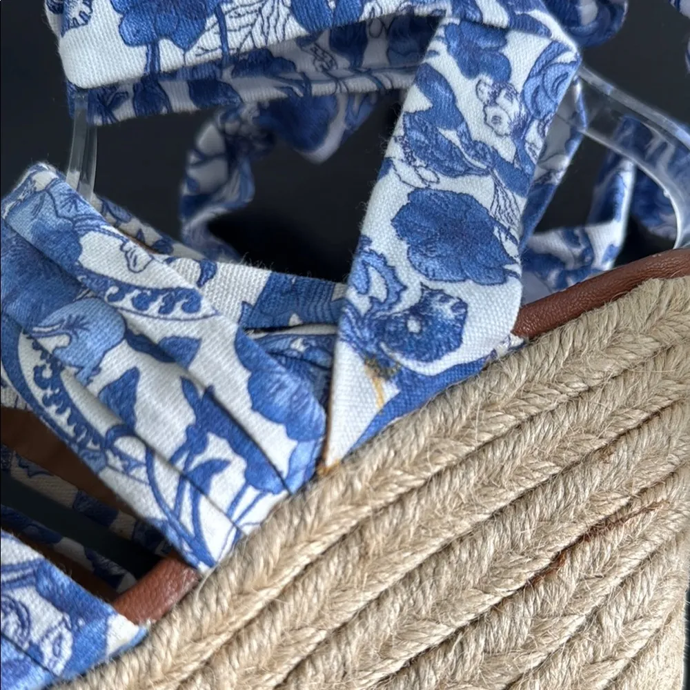 H&M  Elegant Blue Patterned Wedge Sandals Sz 37/6.5 - Image 11