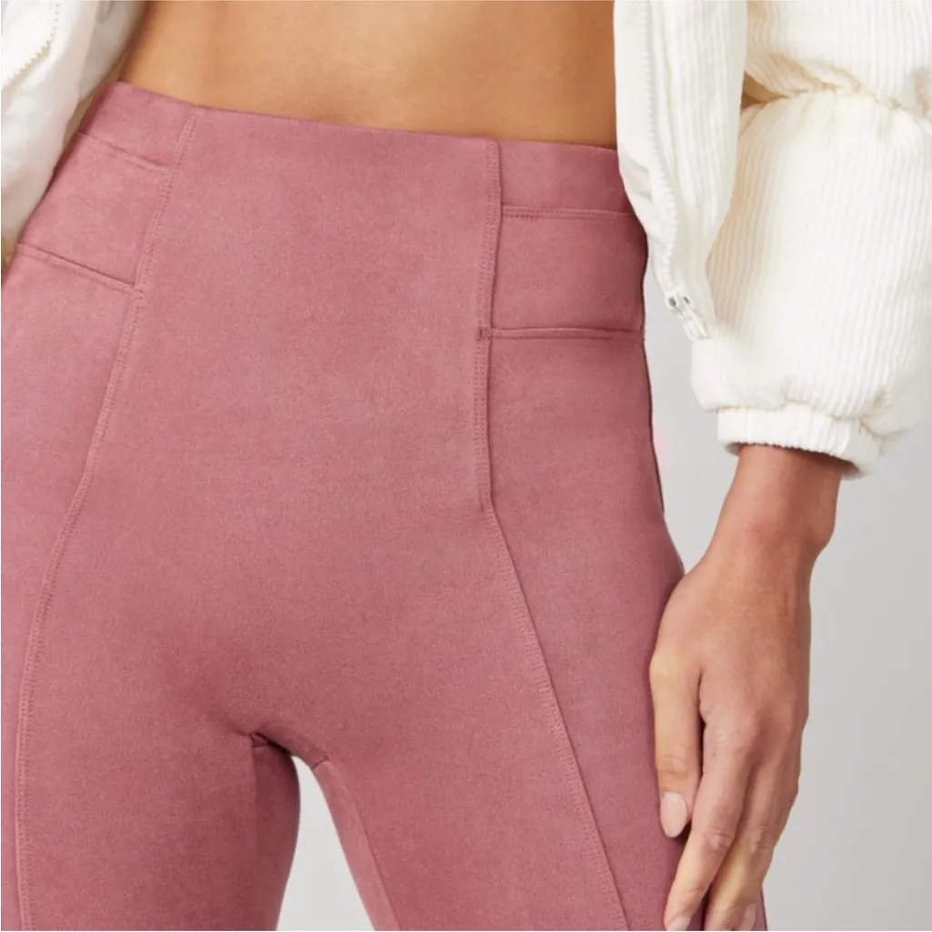 SPANX Faux Suede Leggings Rich Rose Pink High Waist Sz L - Image 6