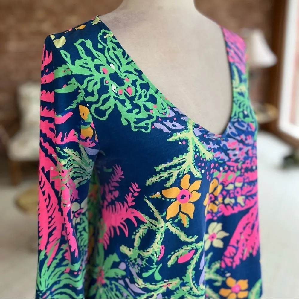 Lilly Pulitzer Erin Indigo All A Glow Dress Mini Knit S Brunch Garden Cocktail - Image 13