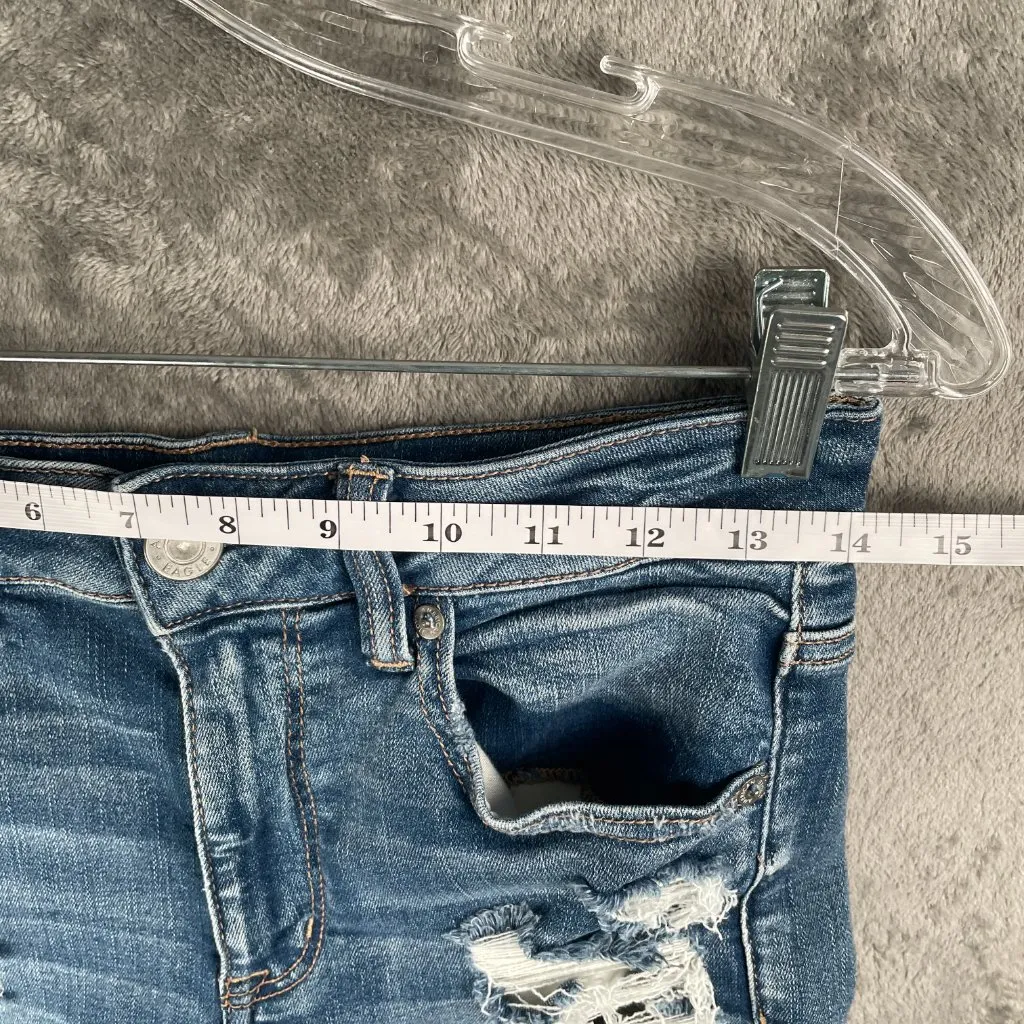 American Eagle Hi-Rise Shortie Women’s 8 Jean Shorts Stretch Distressed Western - Image 6