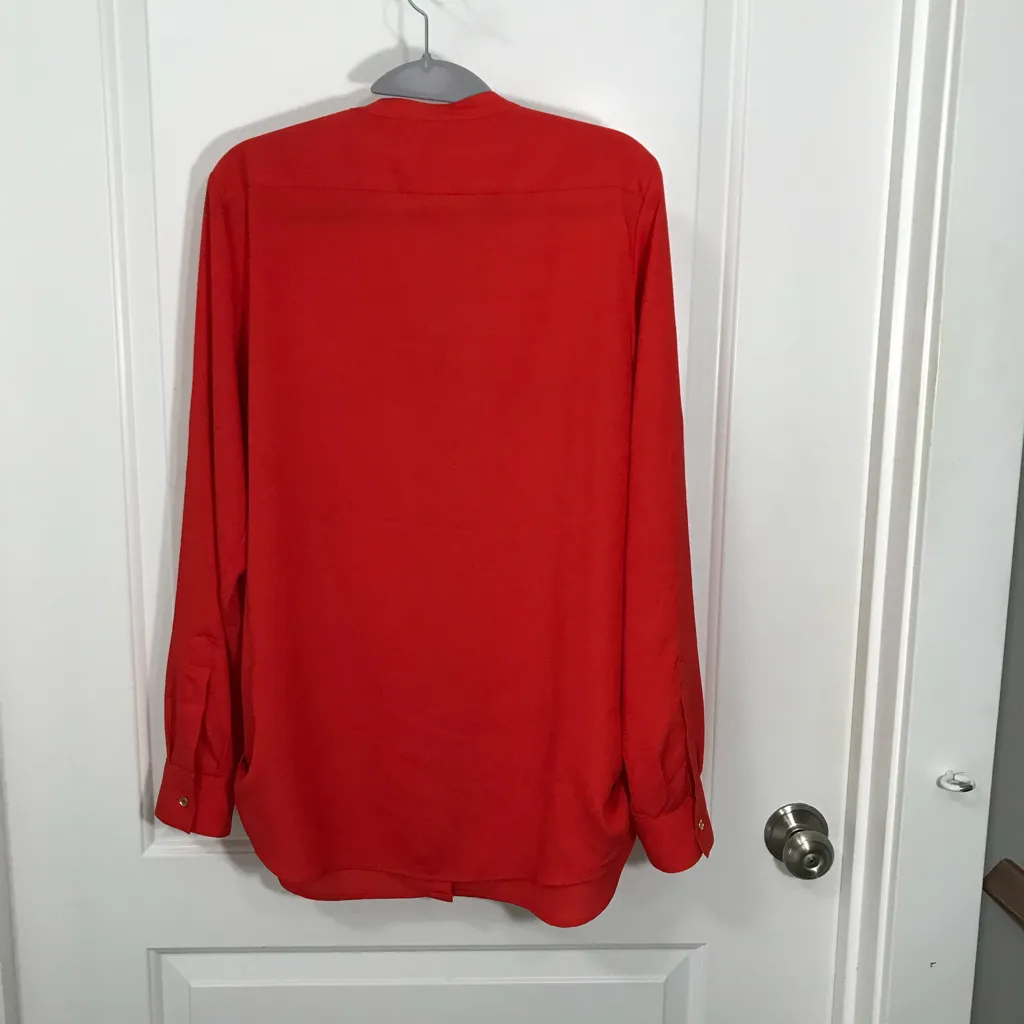Calvin Klein Women’s Red Button Down Blouse Shirt Large - Image 2