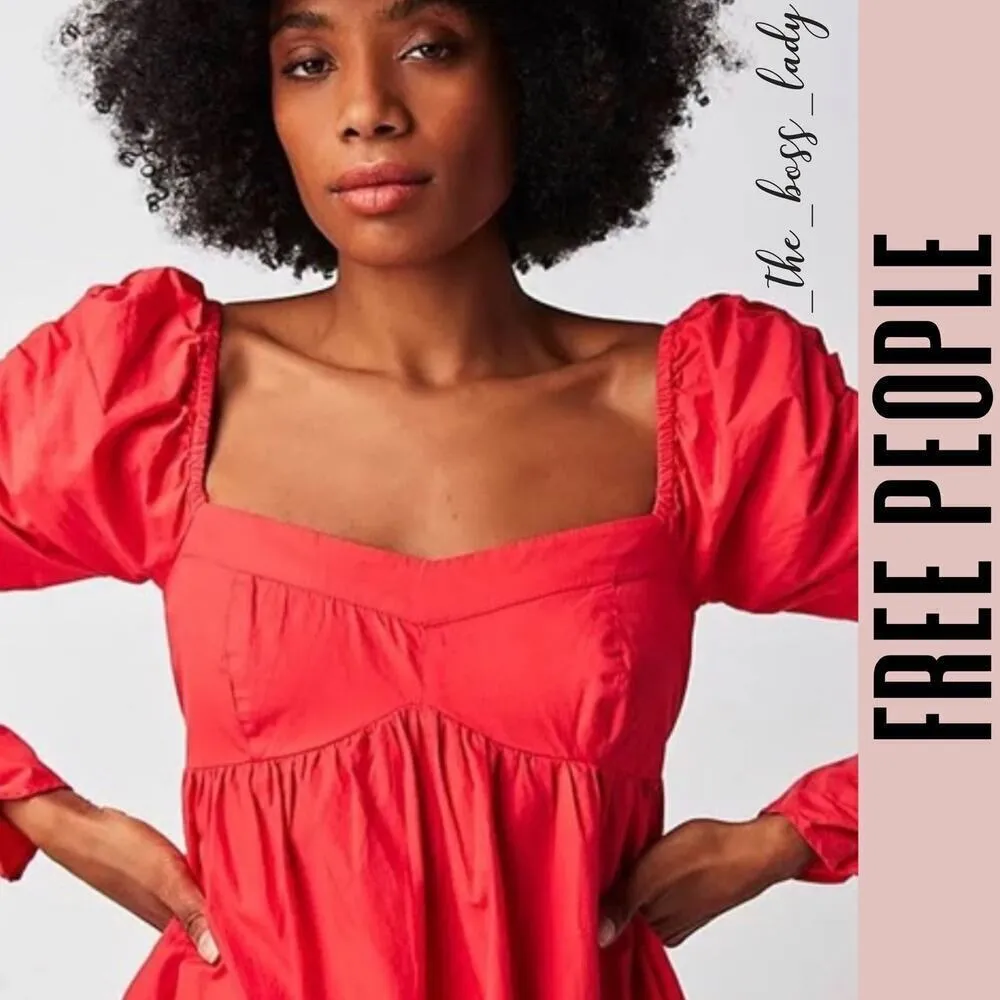Free People mini dress babydoll dress cotton puff sleeves ruched pleated - Image 7