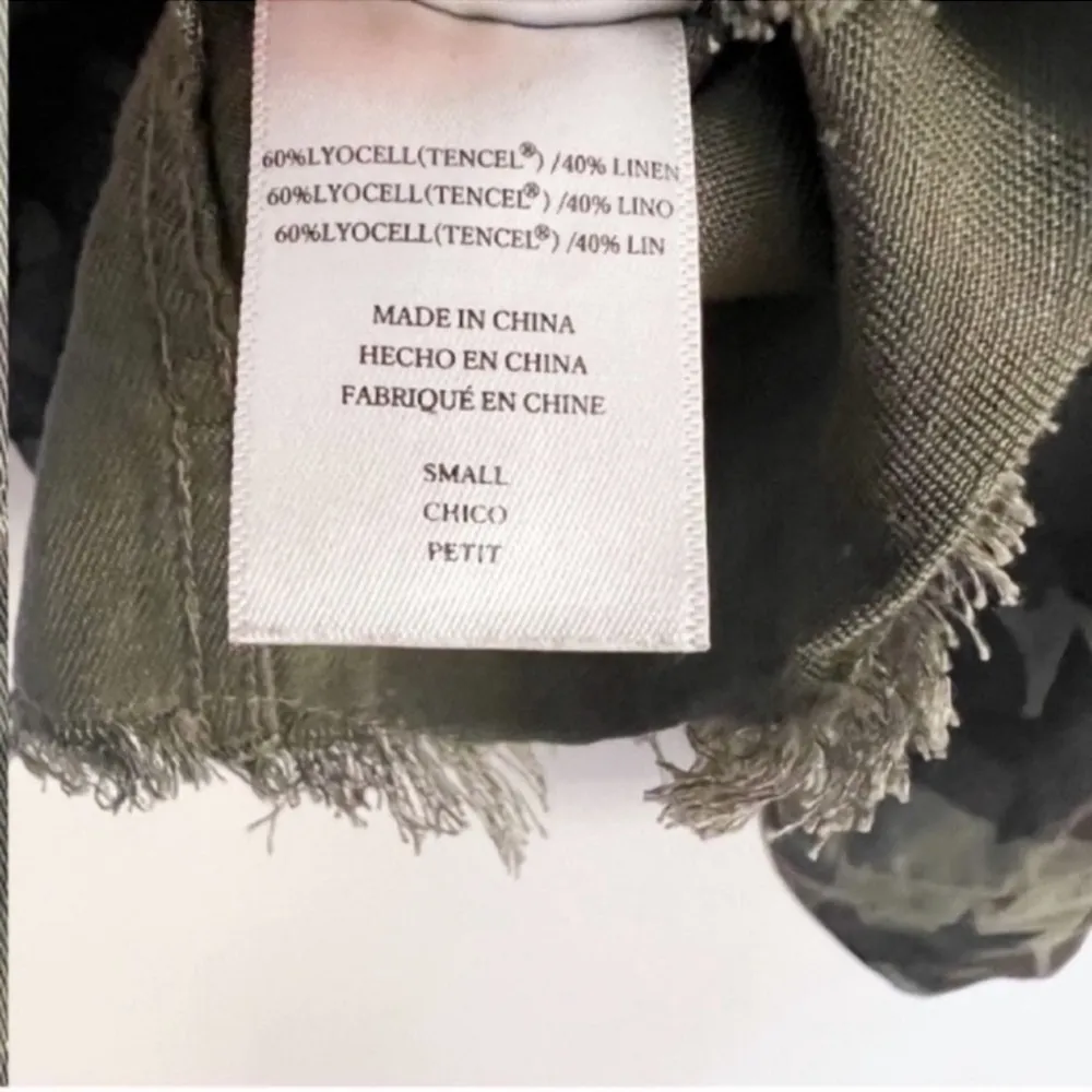 Hendrick Star Camo Jacket Green Army Frayed Hem Women’s Small Button Front - Image 5