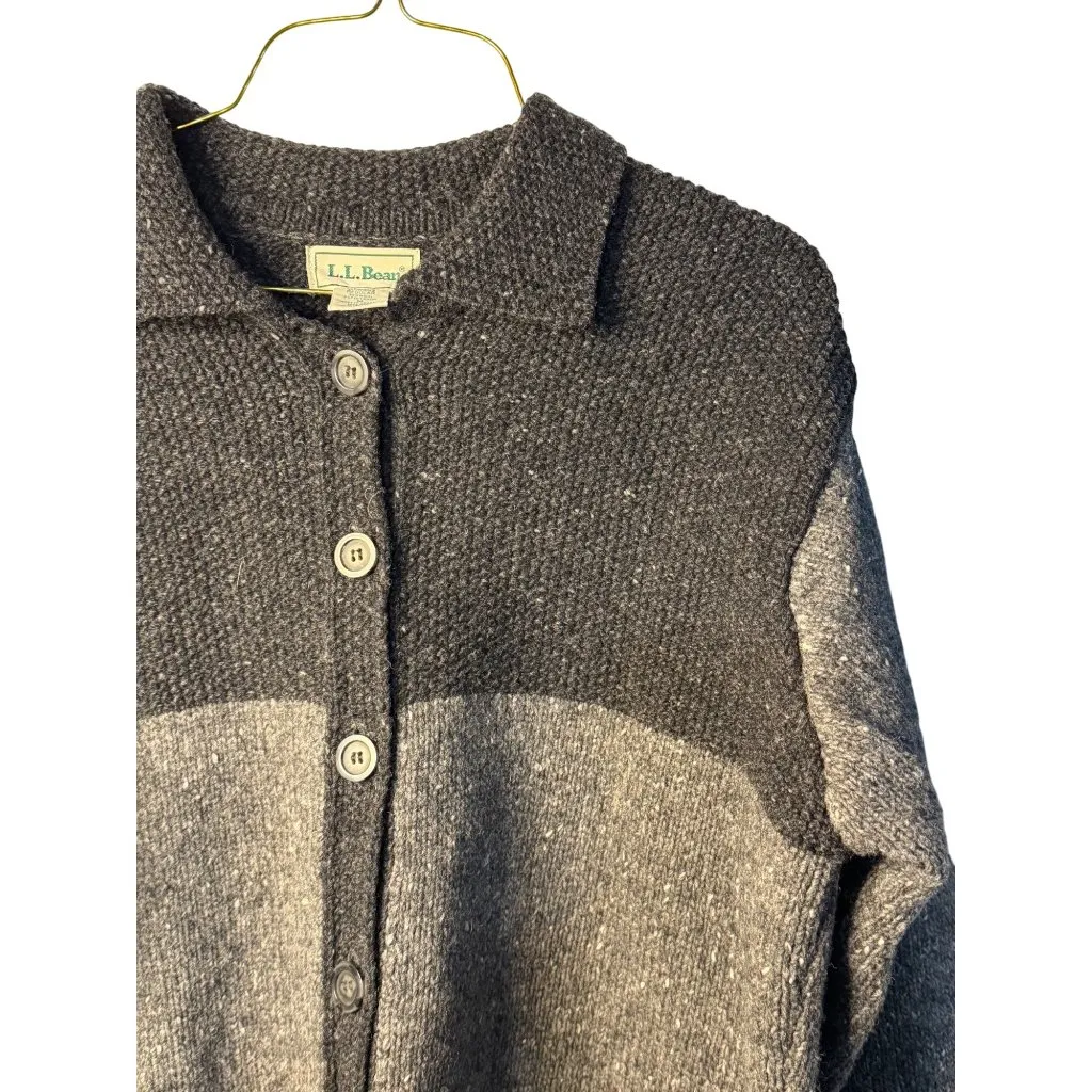VTG LL Bean Womens Medium Cardigan Sweater Collared Colorblock Wool Knit Winter Gray Size undefined - Image 5
