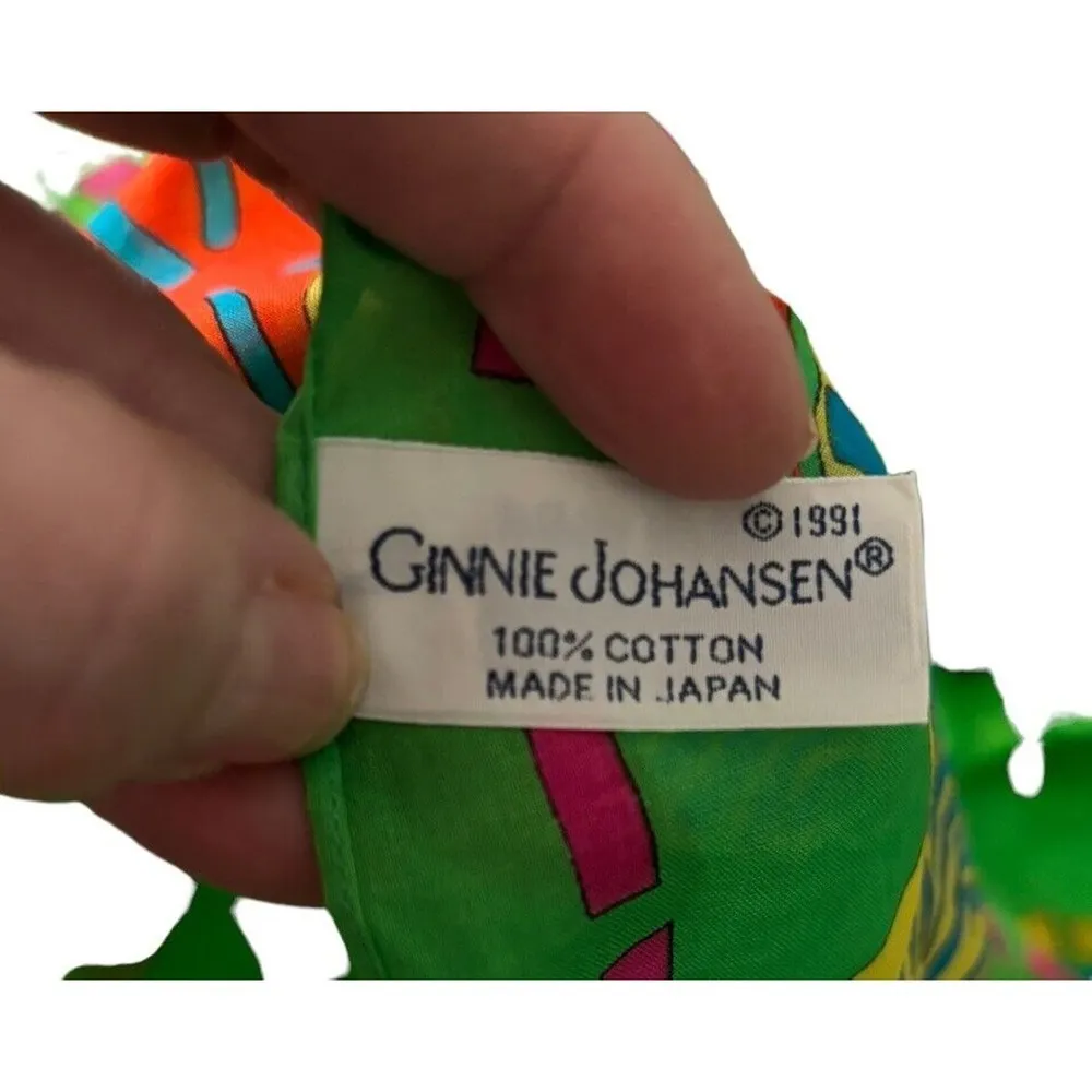 Vintage 1991 Ginnie Johansen Shells Stars Beach Cotton Scarf Green - Image 3