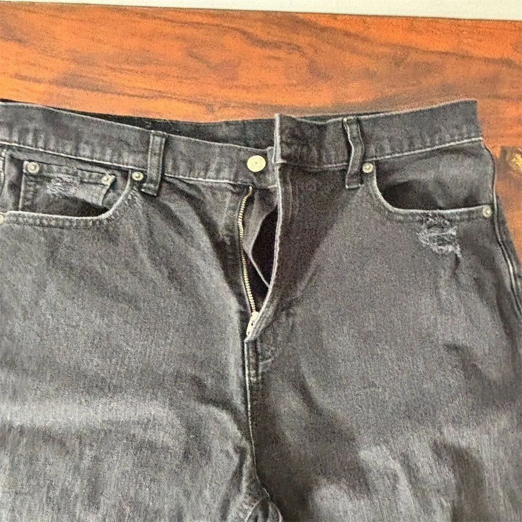GAP Women's High Rise Distressed Black Straight Jeans Size 14 Tall‎ - Image 4