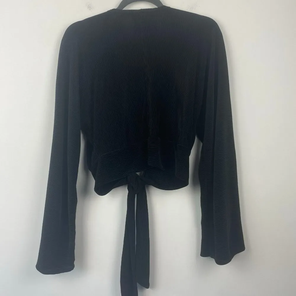 BLUE LIFE CRYSTAL‎ PLEATED KIMONO TIE FRONT TOP RIBBED BLACK KNOTTED KNOT XS/S - Image 11