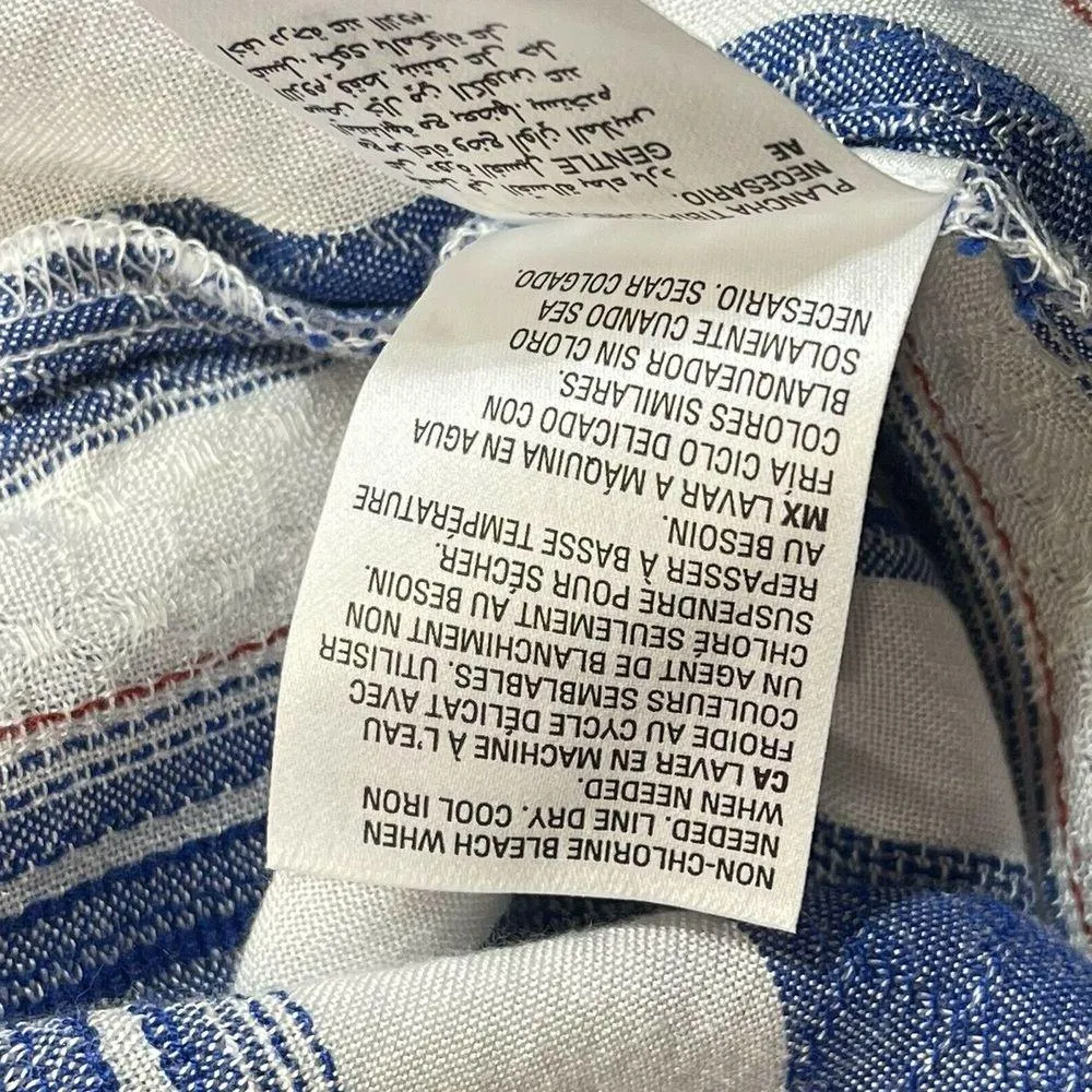 Style & Co Large Top 3/4 Puff Sleeves Tie Keyhole Neck Lightweight Striped New Blue - Image 9