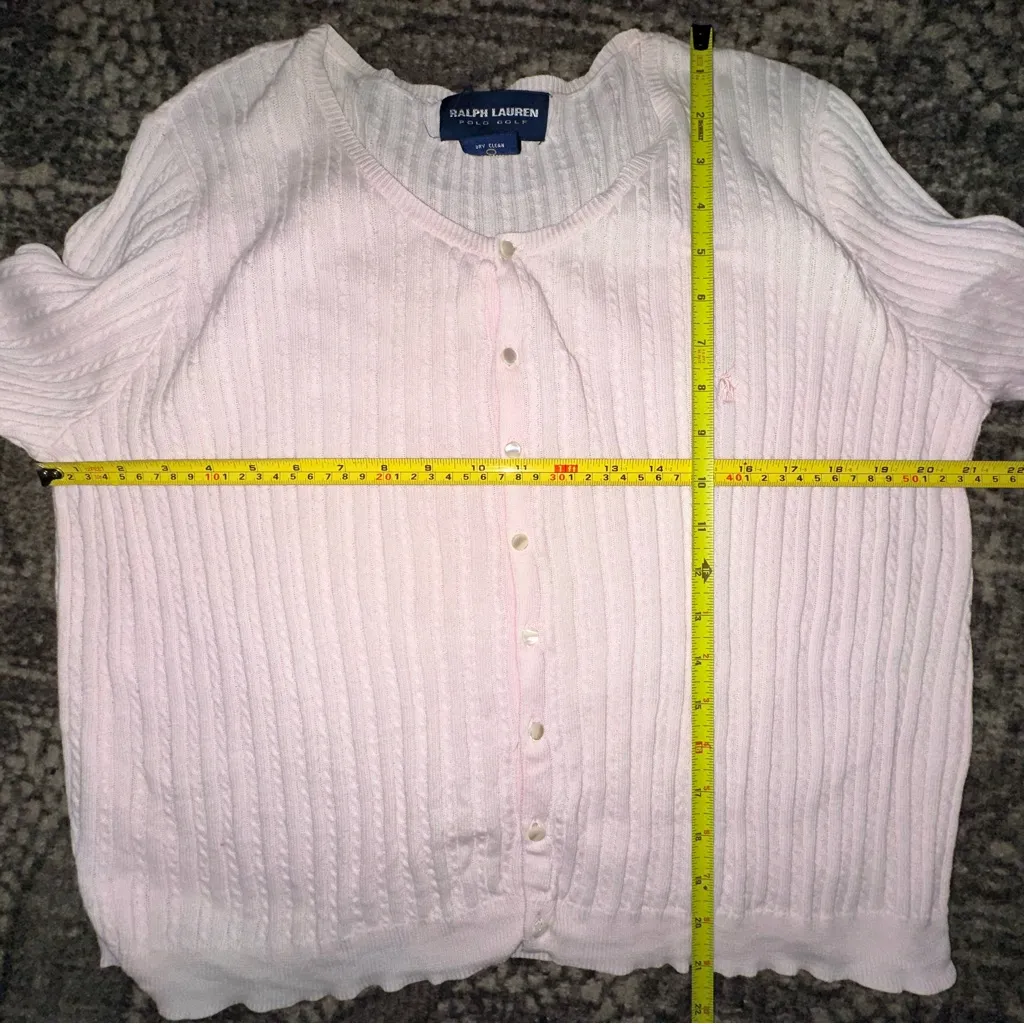 Ralph Lauren Polo Golf Vintage L Pink Cotton Knit Cable Knit Cardigan Sweater - Image 5