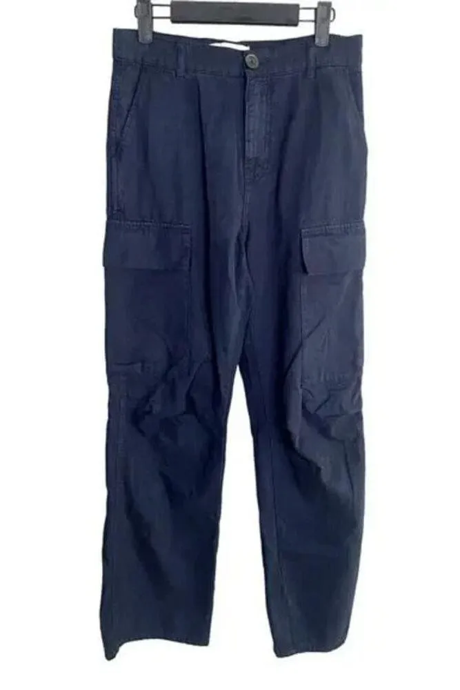 ZARA Cargo Utility High Rise Straight Leg Cotton Pants Pockets 4 Navy Blue #2208 - Image 13