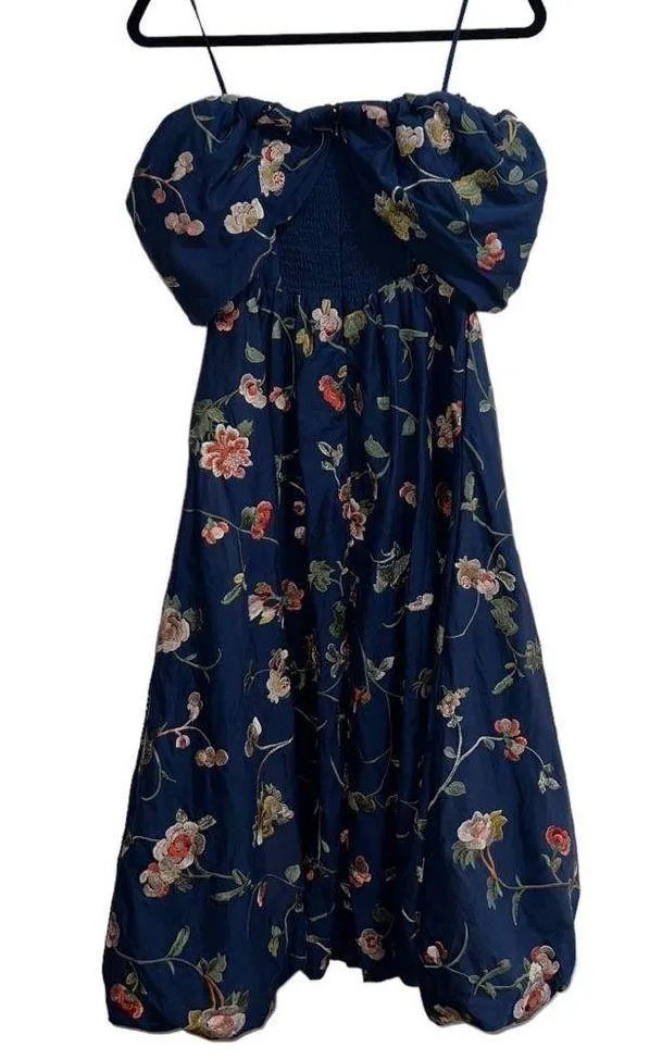 NEW NWT  Julian Floral Embroidered Off The Shoulder Midi Dress Navy - Image 12