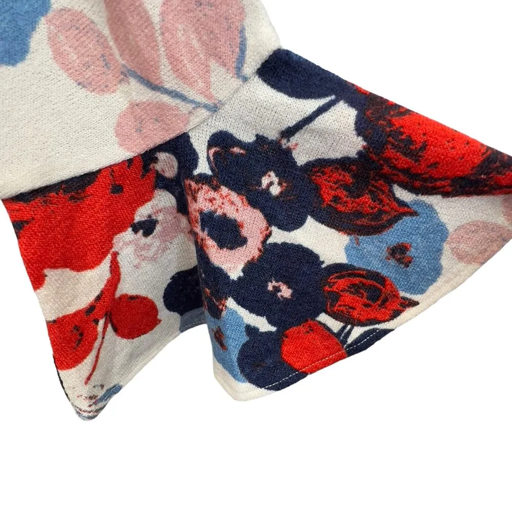 Anthropologie Maeve Floral Long Sleeve Mini Dress Cream M Swing Bell Sleeve - Image 5