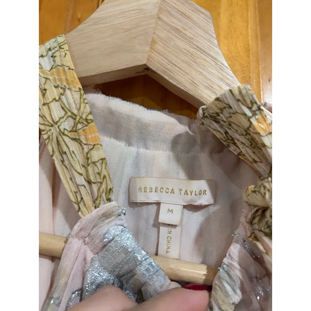 Rebecca Taylor Daffodil Silk Metallic Tank Top Blouse Patchwork Boho M - Image 2