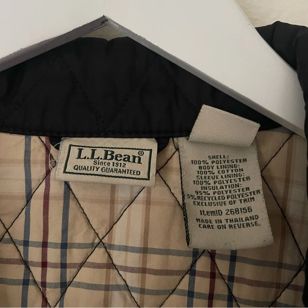 LL Bean Vintage 90s Quilted Plaid Lining Barn Jacket Chore Coat Black Size L - Image 3