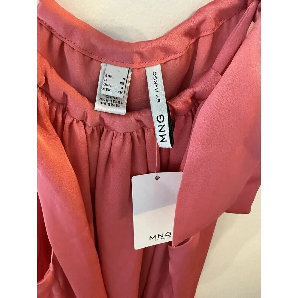 MNG By Mango Dress Women's Coral Halter Sleeveless Satin Lined Size 4 NEW - Image 3