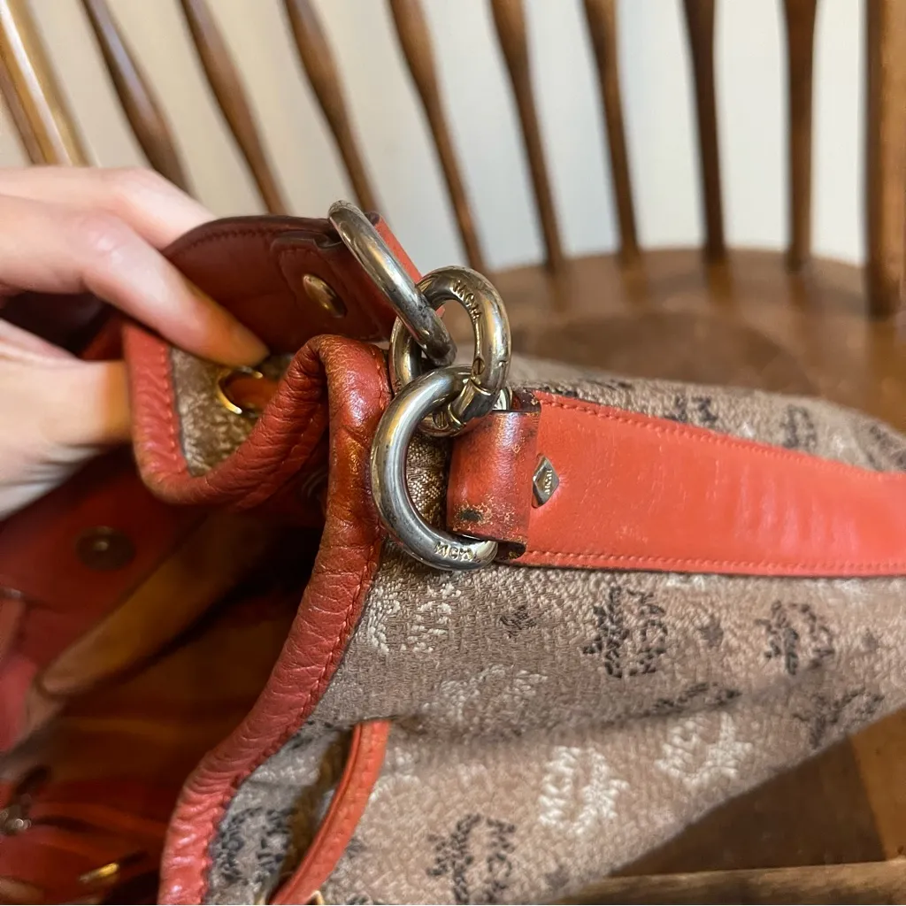 MCM Visetos Jacquard Bucket Bag Drawstring Crossbody Shoulder Brown Orange - Image 14