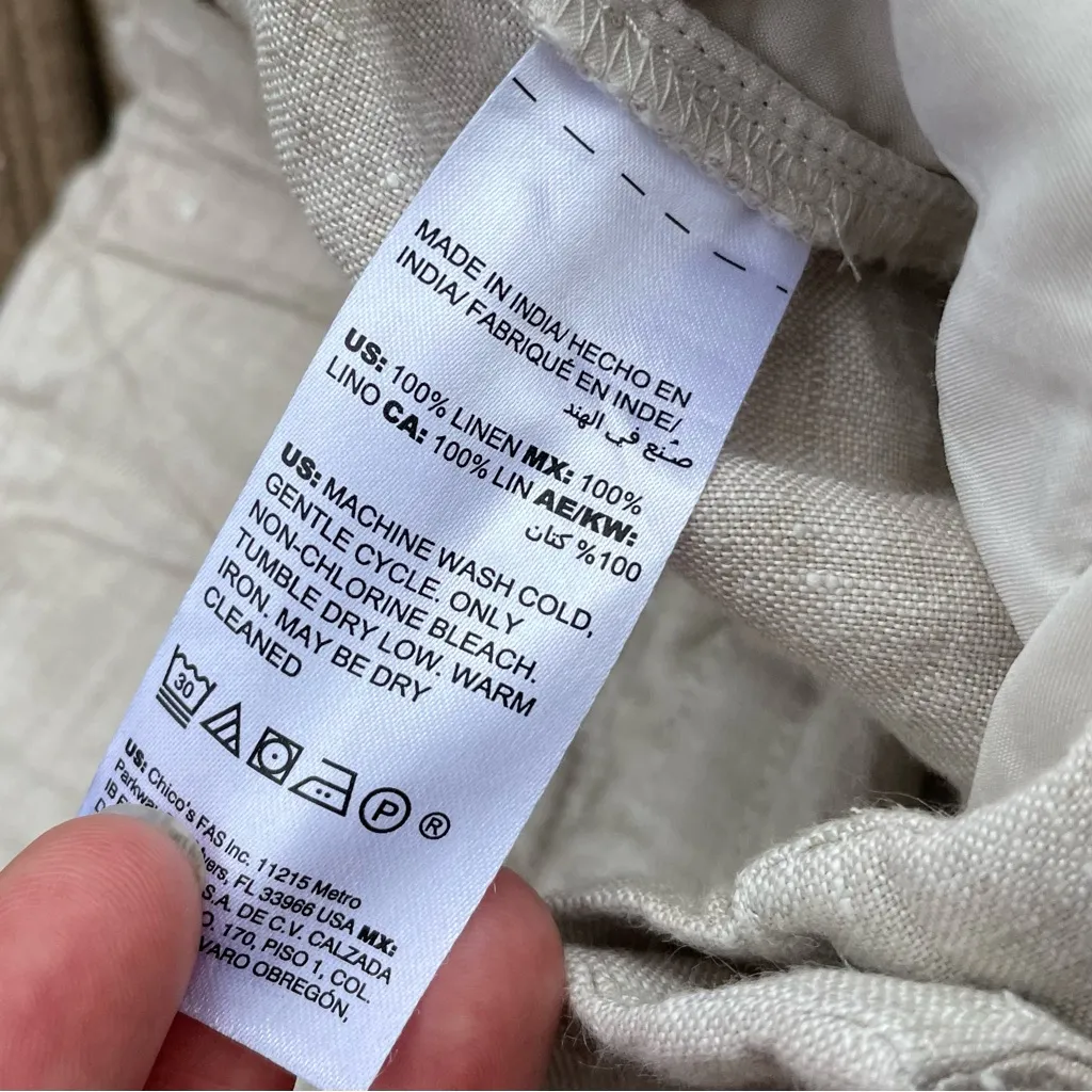 Chicos 100% Linen High Waisted Paper Bag Tapered Cropped Palazzo Summer Pant XL - Image 4