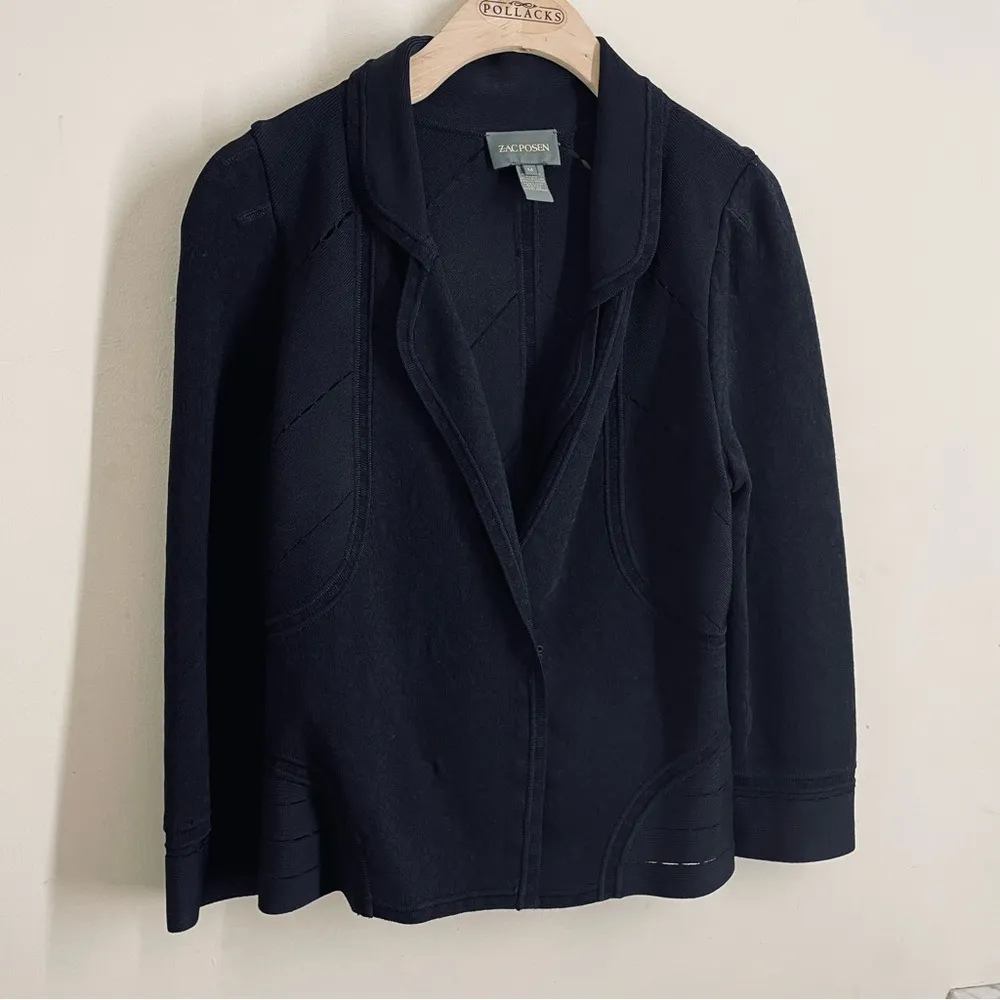Zac Posen Structured Knit Blazer Black size M - Image 13