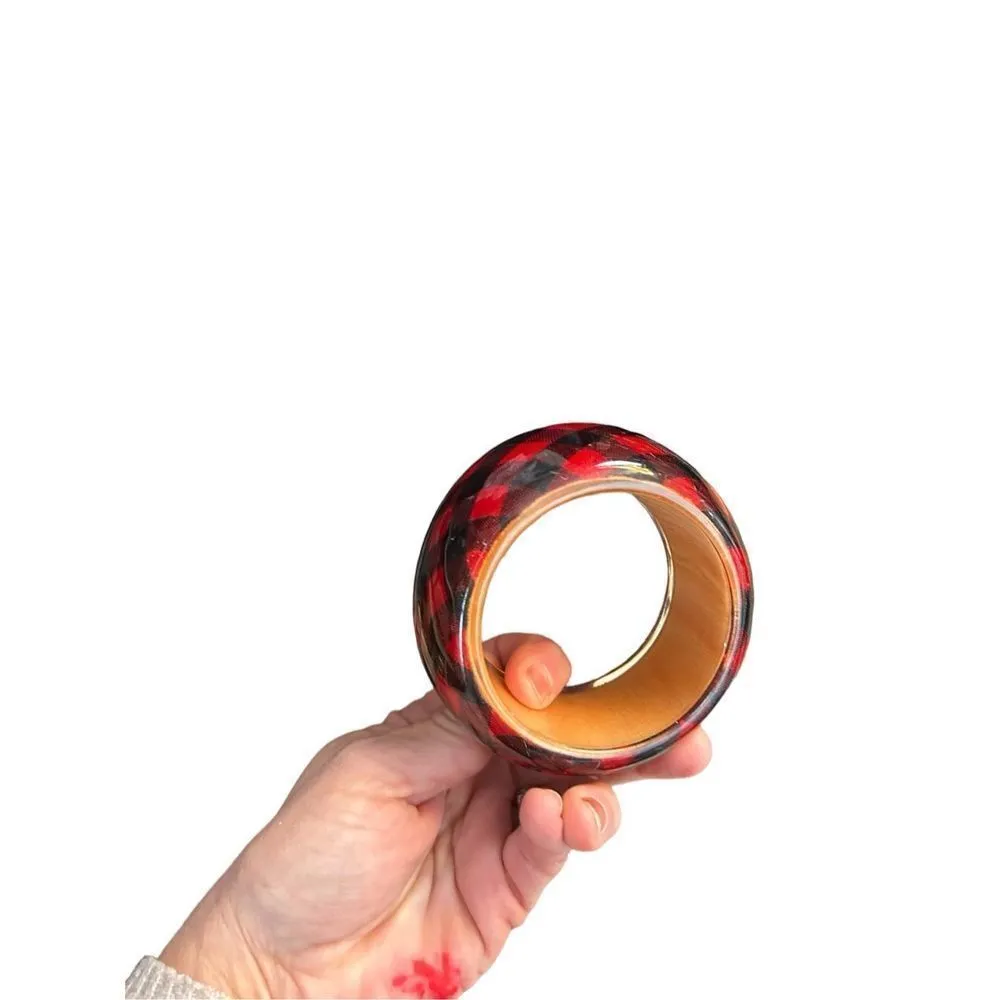 CHUNKY LUCITE Black and Red PLAID Bangle - Image 8