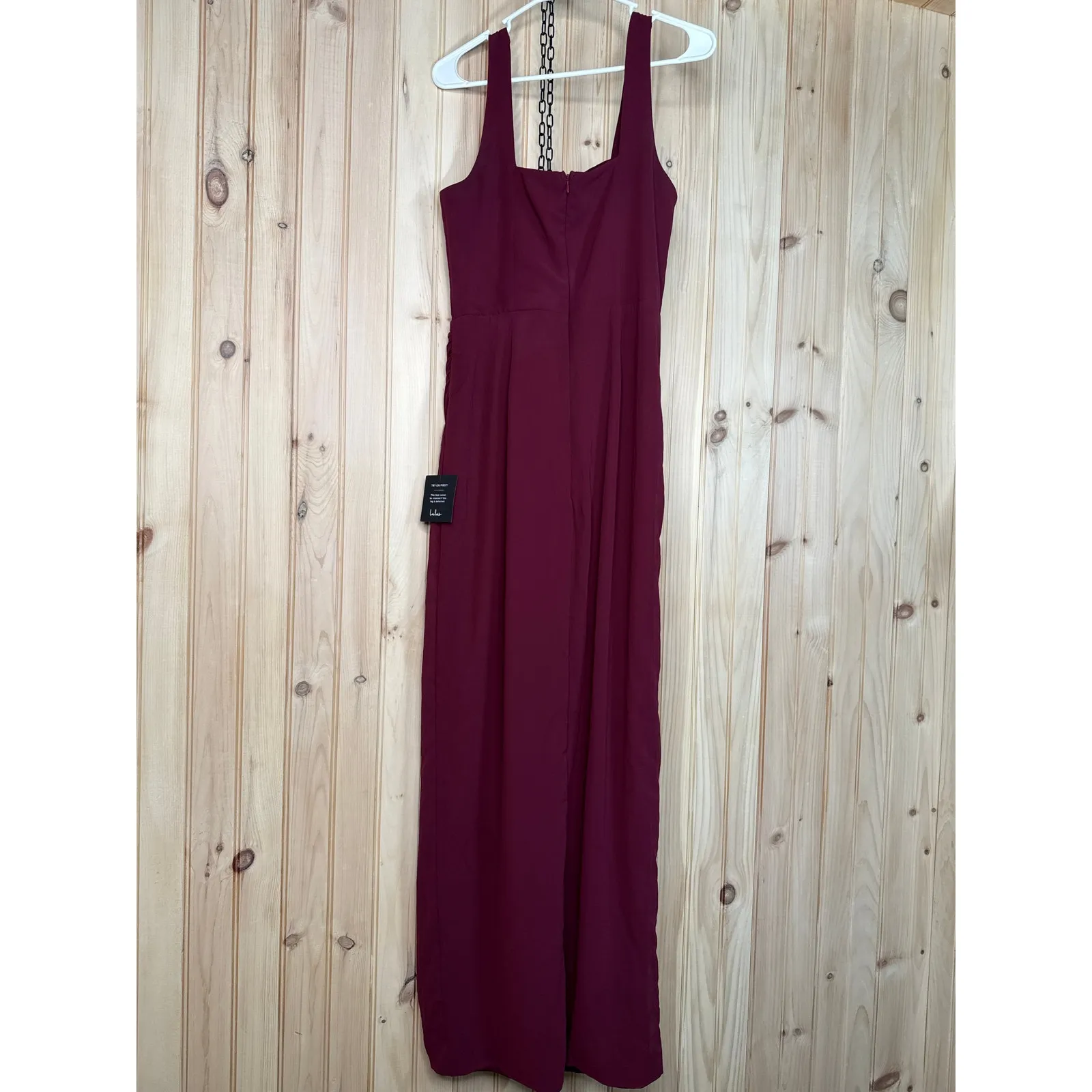 NWT Lulus Glamorous Disposition Burgundy Ruched Maxi Dress Bridesmaid Gala Sz L - Image 7