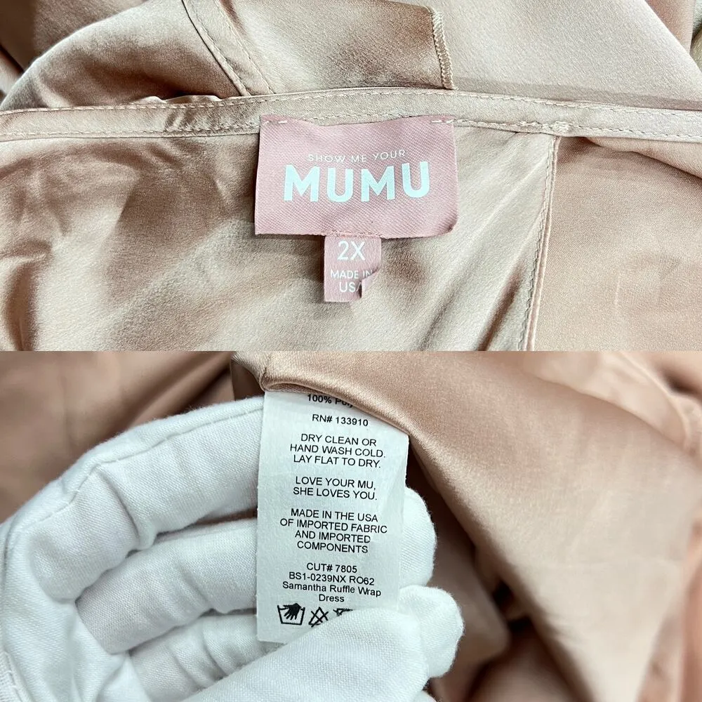Show Me Your Mumu Samantha Ruffle Wrap in Rose Gold Luxe Satin size 2X - Image 3