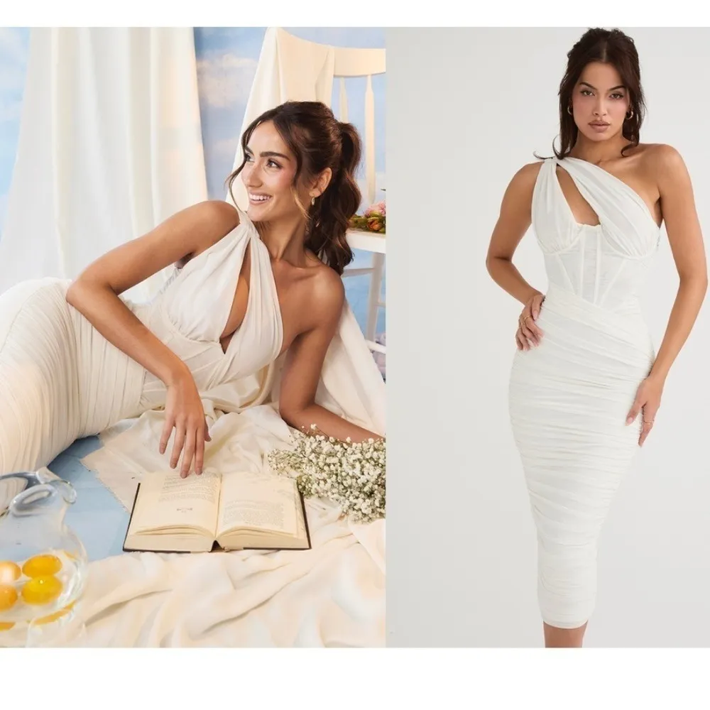 HOUSE OF CB   'Valentina' Ivory white Asymmetric Cutout Midi Dress NWOT Size S‎ - Image 3