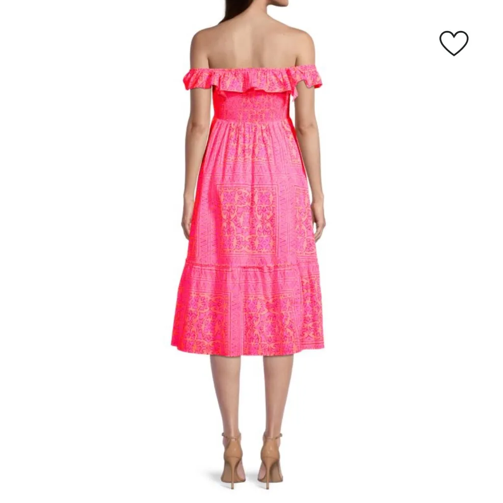 Vineyard vines Neon Tortola smocked midi dress pink orange sz S - Image 3