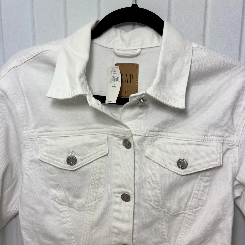 GAP White Jean Jacket Classic‎ Cropped Style Size SP - Image 4