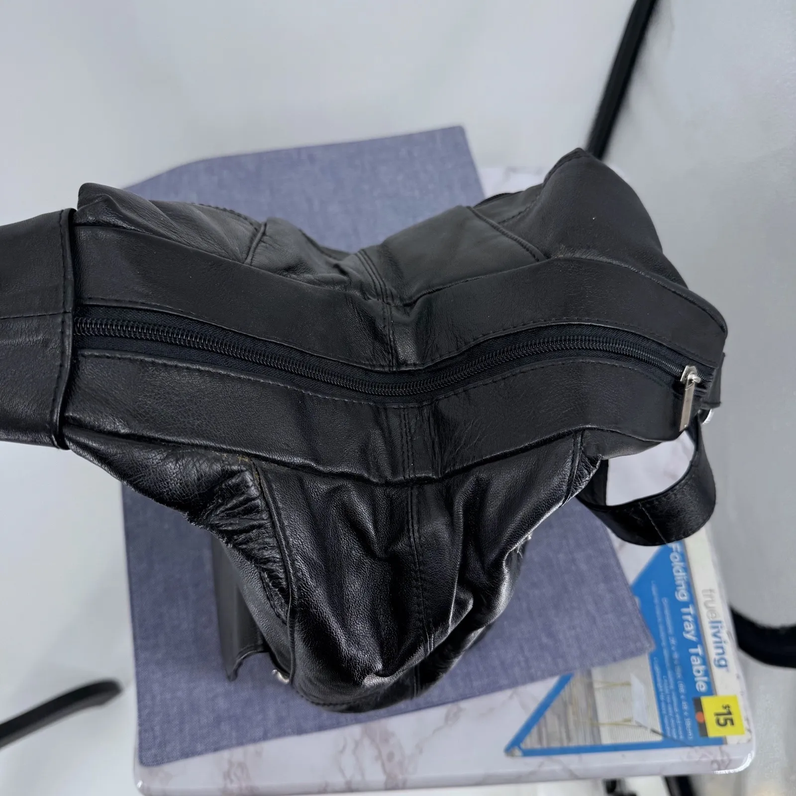 Black Leather Patchwork Sling Backpack Bag Unisex Travel Gender Neutral Classic - Image 3