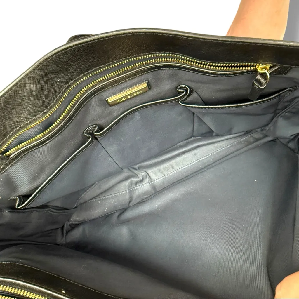 Tory Burch  Robinson‎ Black Leather Tote Bag Structured Shoulder Purse Work - Image 9