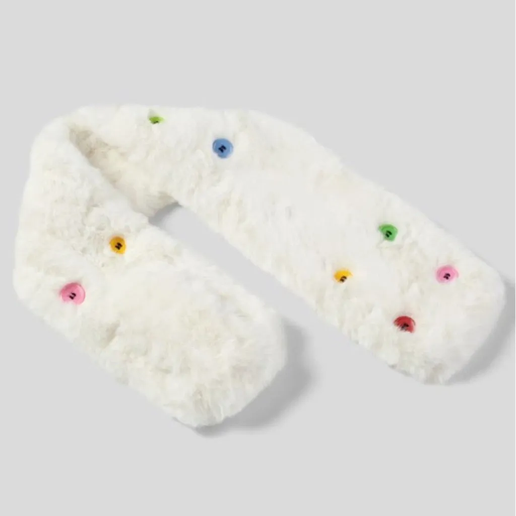 Halara Women White Faux Fur Decorative Button Scarf Winter Warm Snuggly One Size - Image 7