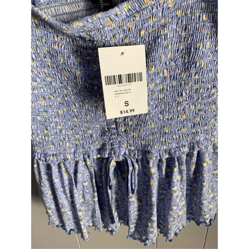 drawstring floral smocked cami small periwinkle NWT - Image 3