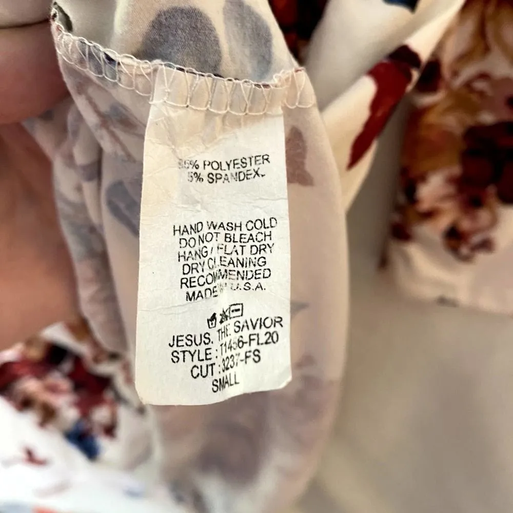 REBORN J Floral Long Sleeve High Low Pleated Midi Dress V-Neck Small Multicolor - Image 8