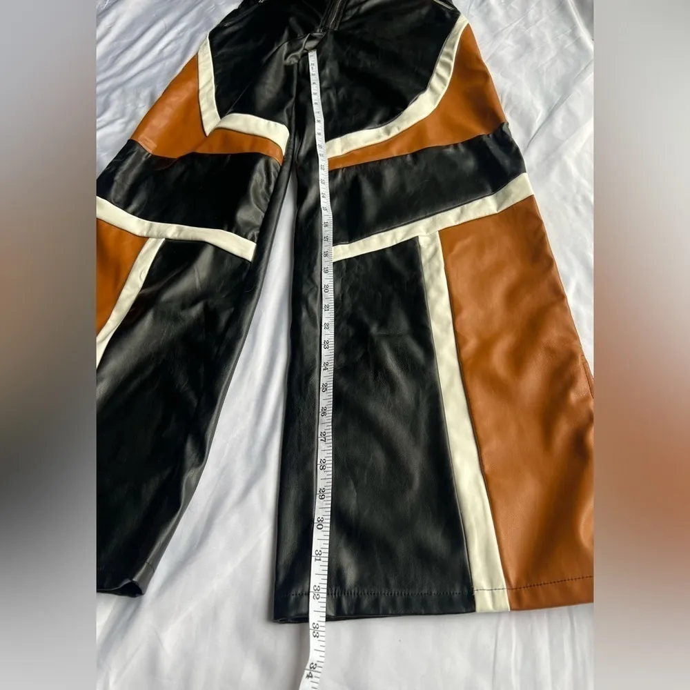 PrettyLittleThing Black Brown PU Faux Leather Panel Wide Leg Pants 0 - Image 14