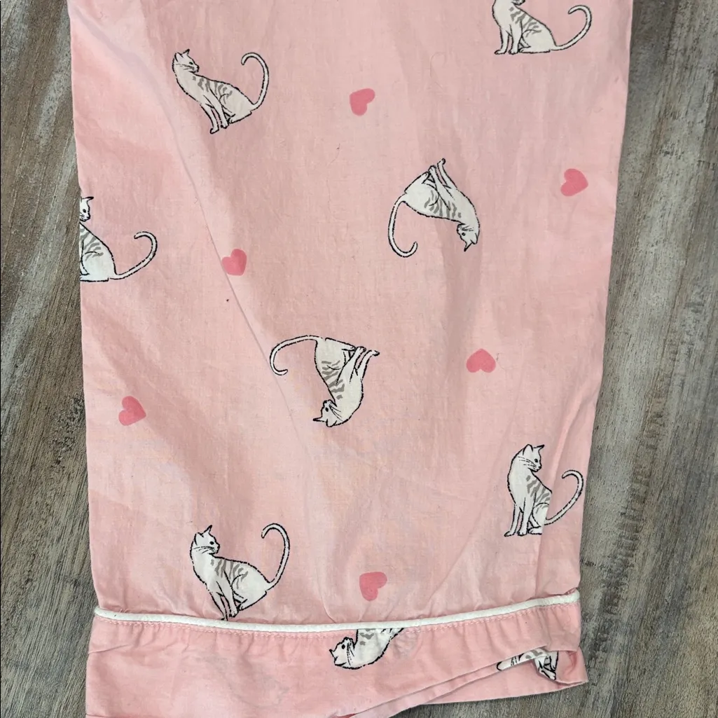 J. Crew Cotton Poplin Cat/Heart Print Cropped Pajama Sleep Lounge Pants Pink M - Image 7