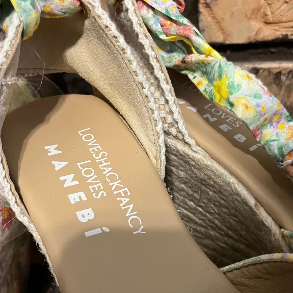 Loveshackfancy x Manebi Ankle-Tie Floral Suede Platform Espadrilles NWOT Size 40 - Image 3