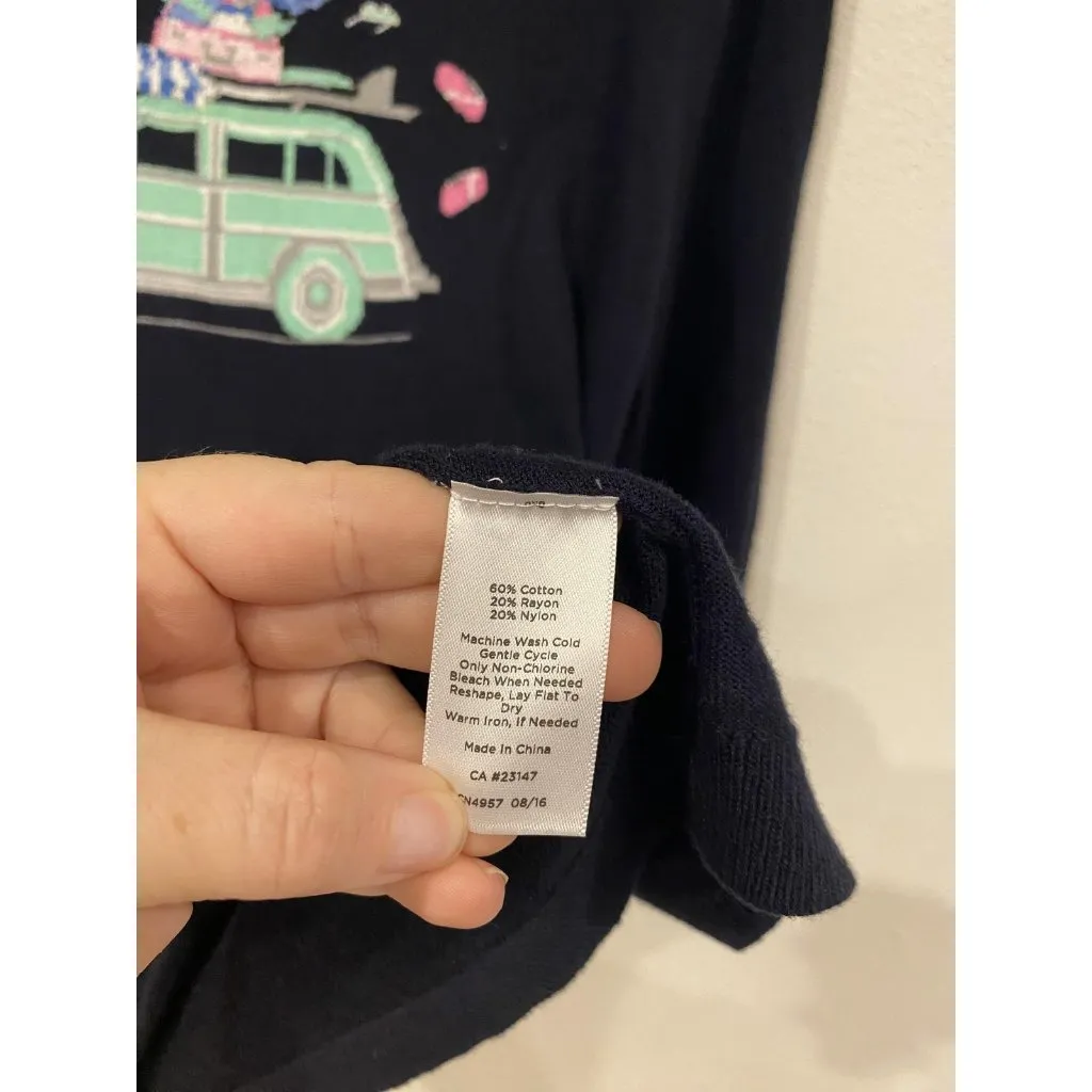 Talbots Spring Vacation Car Sweater Womens Medium Petite Navy Cotton Blend Crew - Image 4