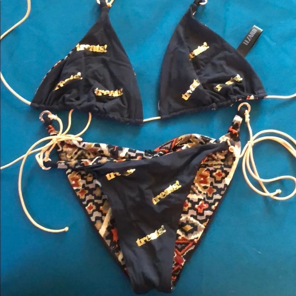 LEZARD BATIK CAVIAR PRINT BIKINI SET 2 pieces NWOT‎ Black Size XS - Image 7